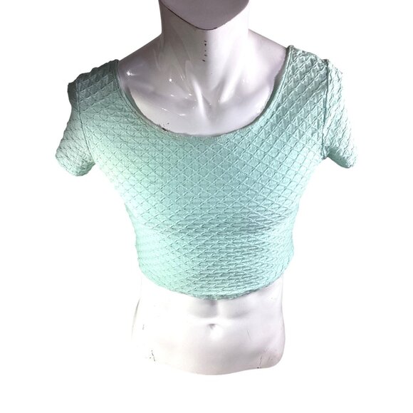 H&M Divided Cute Mint Textured Crop Top*Scoop Neck*Stretch Fit Womens Size M*EUC - Picture 1 of 6